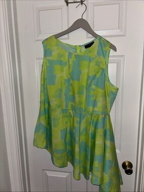 Lane Bryant Lime and Aqua Abstract Sleeveless Tunic